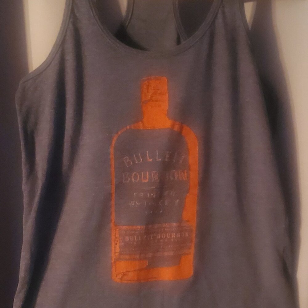 BULLET FRONTIER WHISKEY/RACERBACK TANK TOP (Size: Large, Color: Gray and Orange